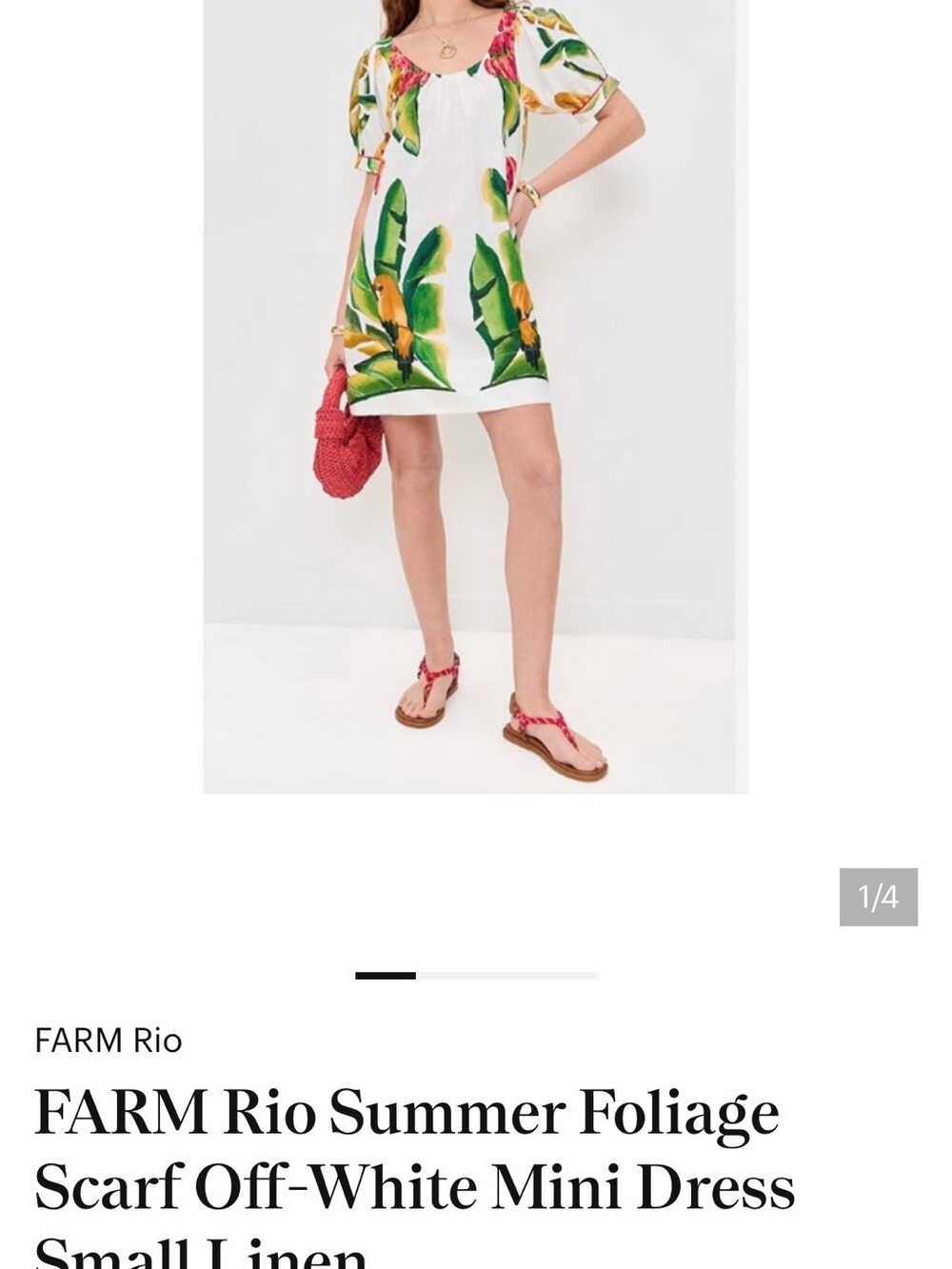 FARM Rio Off-White Mini Dress with Green & Yellow Tropical Leaves